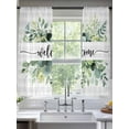 thumbnail image 2 of Welcome Eucalyptus Leaves Sheer Curtains 63 Inch Long 2 Panels, Green Leaf White Gray Plaid Light Filtering Rod Pocket Semi Sheer Curtains, Sheer Voile Drapes for Living Room Bedroom, 52"x63", 2 of 5