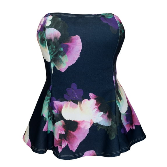 eVogues Women's Strapless Peplum Top Navy Floral Print 1761