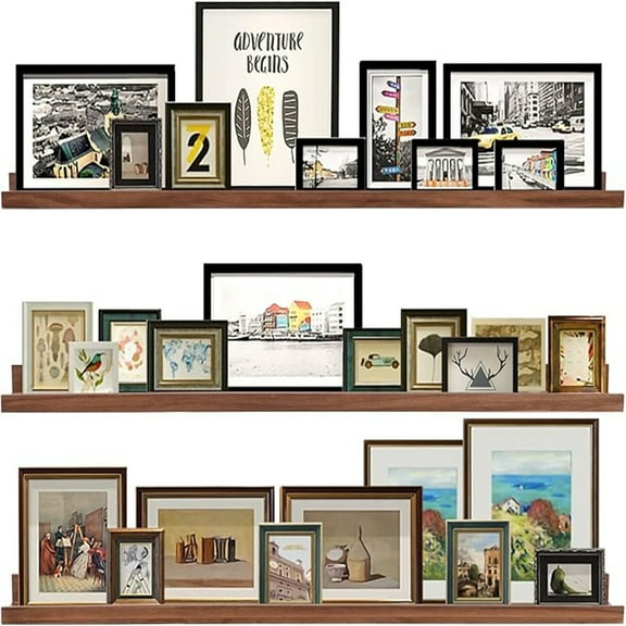 48 Inch Long Floating Shelves Wall Mounted Light Walnut Narrow Photo Picture Ledge Shelves Set of 3 Nursery Book Shelves Photo Frames Display Shelves Kitchen Spice Rack