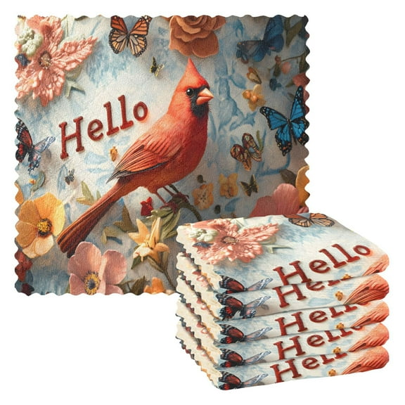 Ryvnso Cardinal in Flower Kitchen Towels Dish Clothes for Drying Dishes Cleaning Absorbent Set of 6