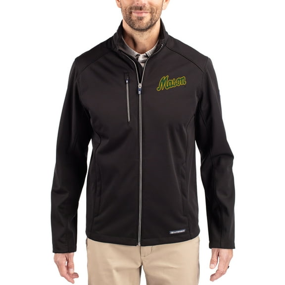Men's Cutter & Buck Black George Mason Patriots Evoke Eco Softshell Recycled Full-Zip Jacket