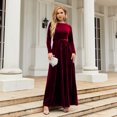 thumbnail image 5 of IDOPIP Fall Winter Velvet Dress for Women Long Sleeve Round Neck Maxi Dress with Belt Cocktail Gown, 5 of 8