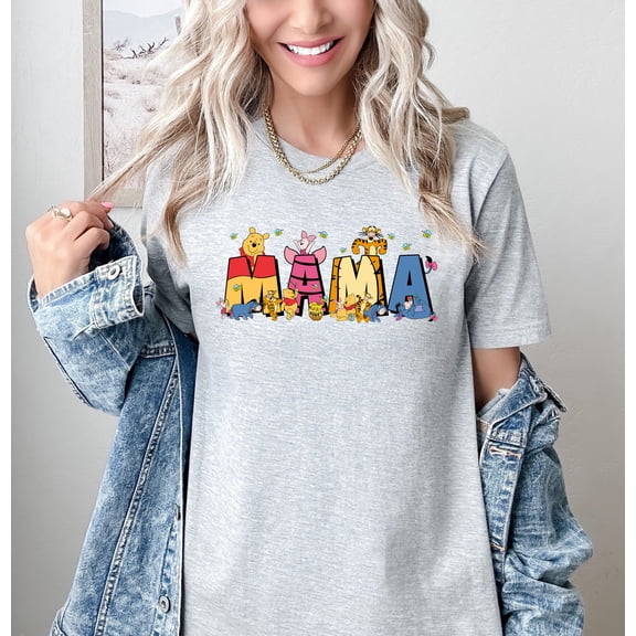 Moonlight Apparel Mama Graphic T-Shirt for Women Cute Cartoon Animal Character Tee Casual Short Sleeve Top Gift for Mom Mother’s Day Shirt Soft Comfort Fit Funny Mom T-Shirt