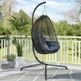 thumbnail image 4 of Autoez Indoor Outdoor Hanging Egg Chair with Stand Foldable Swing Egg Chair with Cushion and Pillow Hammock Basket Chair 350lbs Capacity for Patio Bedroom Balcony， Black, 4 of 8