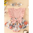 thumbnail image 3 of xiaxaixu Bébé Filles Romper Ensemble, Manches Mouche Col Rond Bowknot Fleur Imprimer une Ligne Robe avec Bandeau, 3 of 8