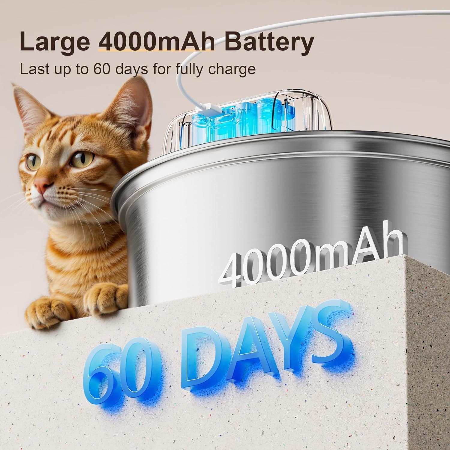 Upgraded Wireless Smart Stainless Steel Dog & Cat Water Fountain, 108-oz