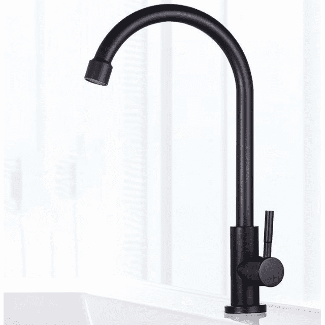 Grifo de cocina de acero inoxidable, lavabo negro, fregadero Universal, grifo giratorio Vertical de Solo Frío