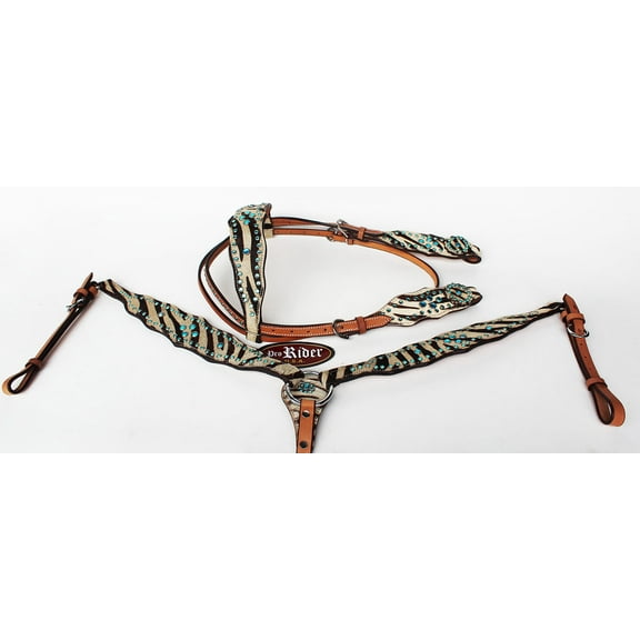 Horse Tack Bridle Western Leather Headstall BreastCollar Turquoise 80106