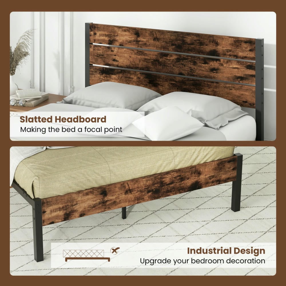 Barara King Bedroom Bed Frame, Bed Platform Frame,Full/King/Queen/Twin Size Bed Frame with High Headboard and Mute Bar-Queen Size