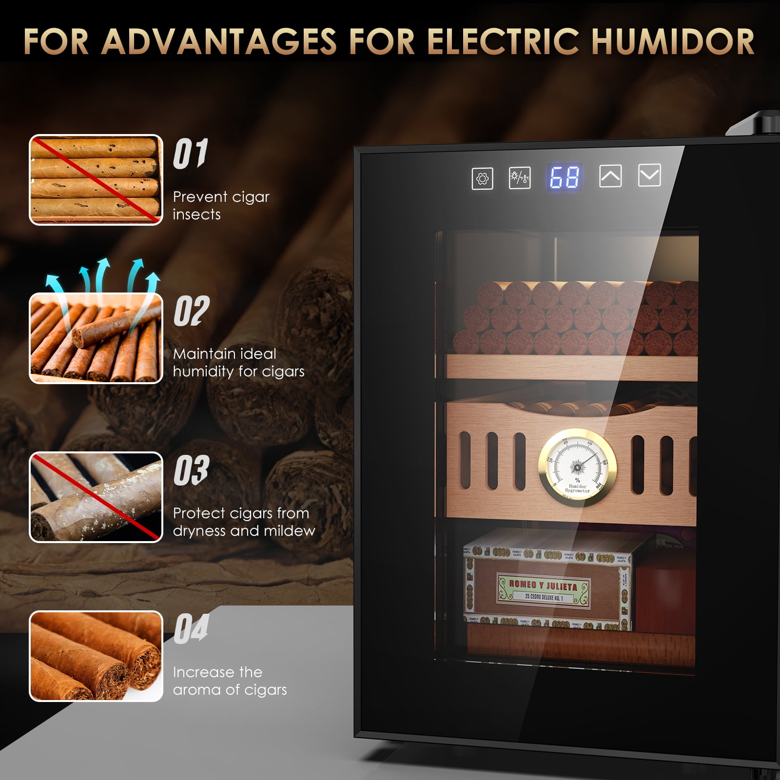 Rocita Electric Cigar Humidor, 18L Cigar Humidors for 100