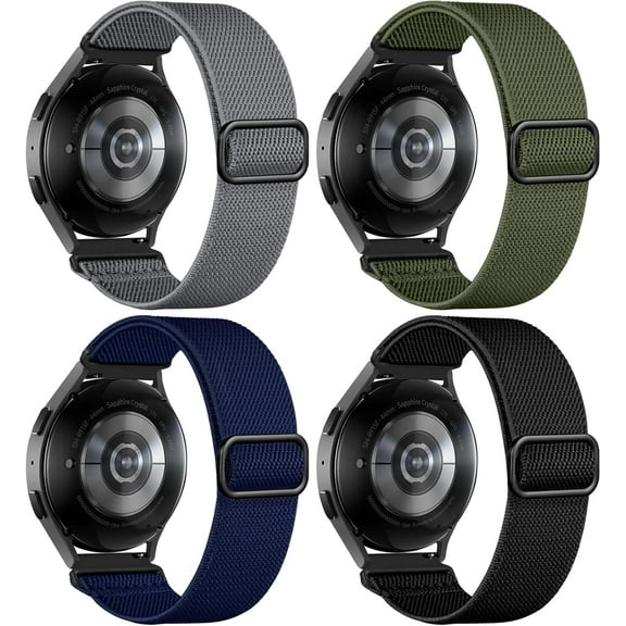 KOMI 4 Pack Stretchy Nylon Solo Loop Bands Compatible with Samsung Galaxy Watch 7 6 5 4 Band 40mm 44mm, Galaxy Watch 5 Pro/Watch 6 4 Classic Band/Active 2,20mm Soft Sport Band for Samsung Watch Bands