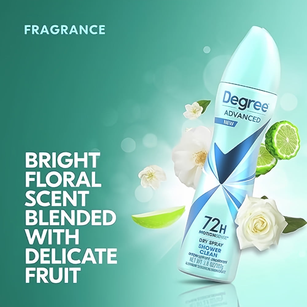 Degree Advanced Spray Antiperspirant Deodorant Shower Clean 3.8 oz (Pack of 4)