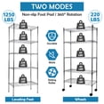 thumbnail image 3 of CL.HPAHKL Storage Shelves Adjustable 5 Tier NSF Metal Shelving Unit, Wire Rack Shelving 1250lbs Capacity Storage Racks and Shelving with Wheels for Kitchen Pantry Basement, Chrome, 3 of 5