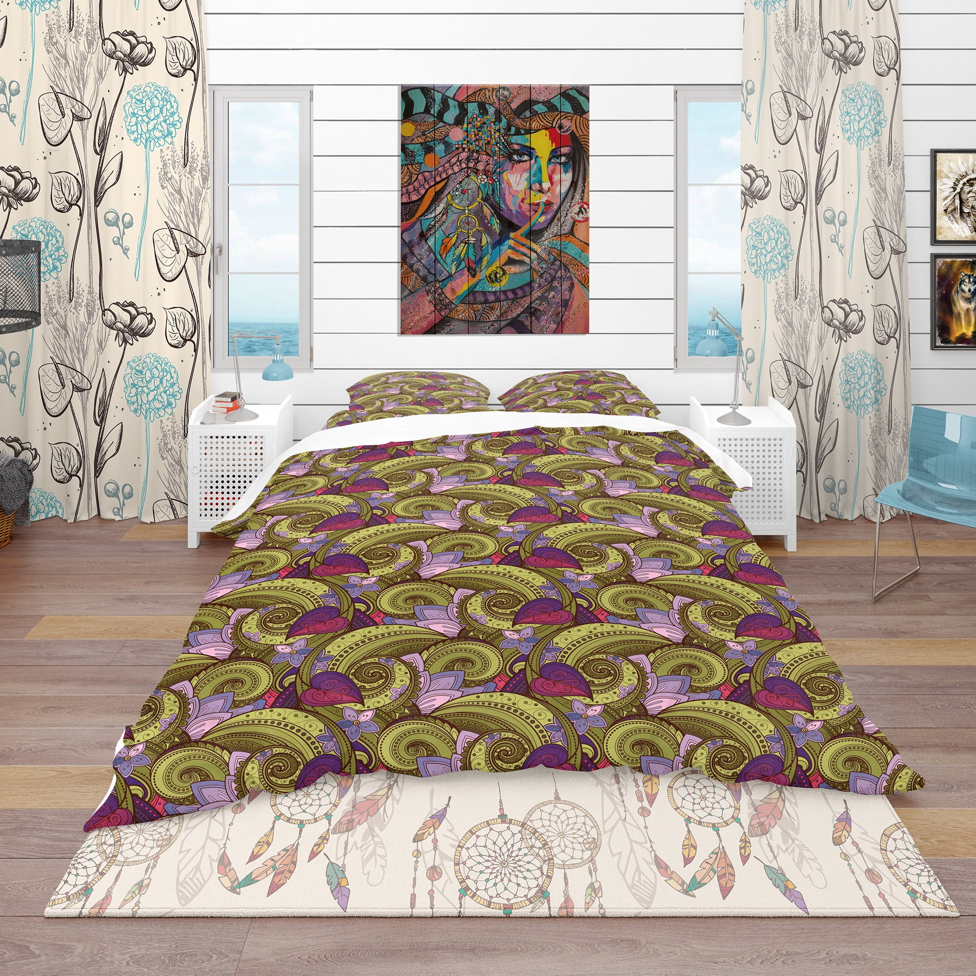 Designart 'Floral Pattern, Paisley Garden Style' Bohemian & Eclectic Duvet Cover Set