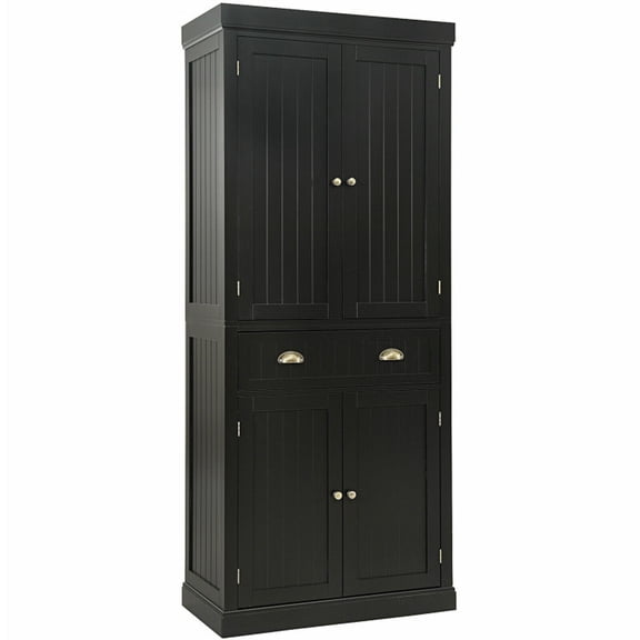 Furnibear Freestanding Kitchen Pantry Cabinet with Adjustable Shelves and Drawer, Tall Storage Cupboard with Doors for Kitchen Dining Room, Dark Brown