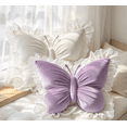 thumbnail image 4 of 2Pcs Butterfly Throw Pillows with Lace Ruffle, 22 Inch Velvet Decorative Cushion for Couch Bedroom Living Room Home Decor (White+Purple), 4 of 4