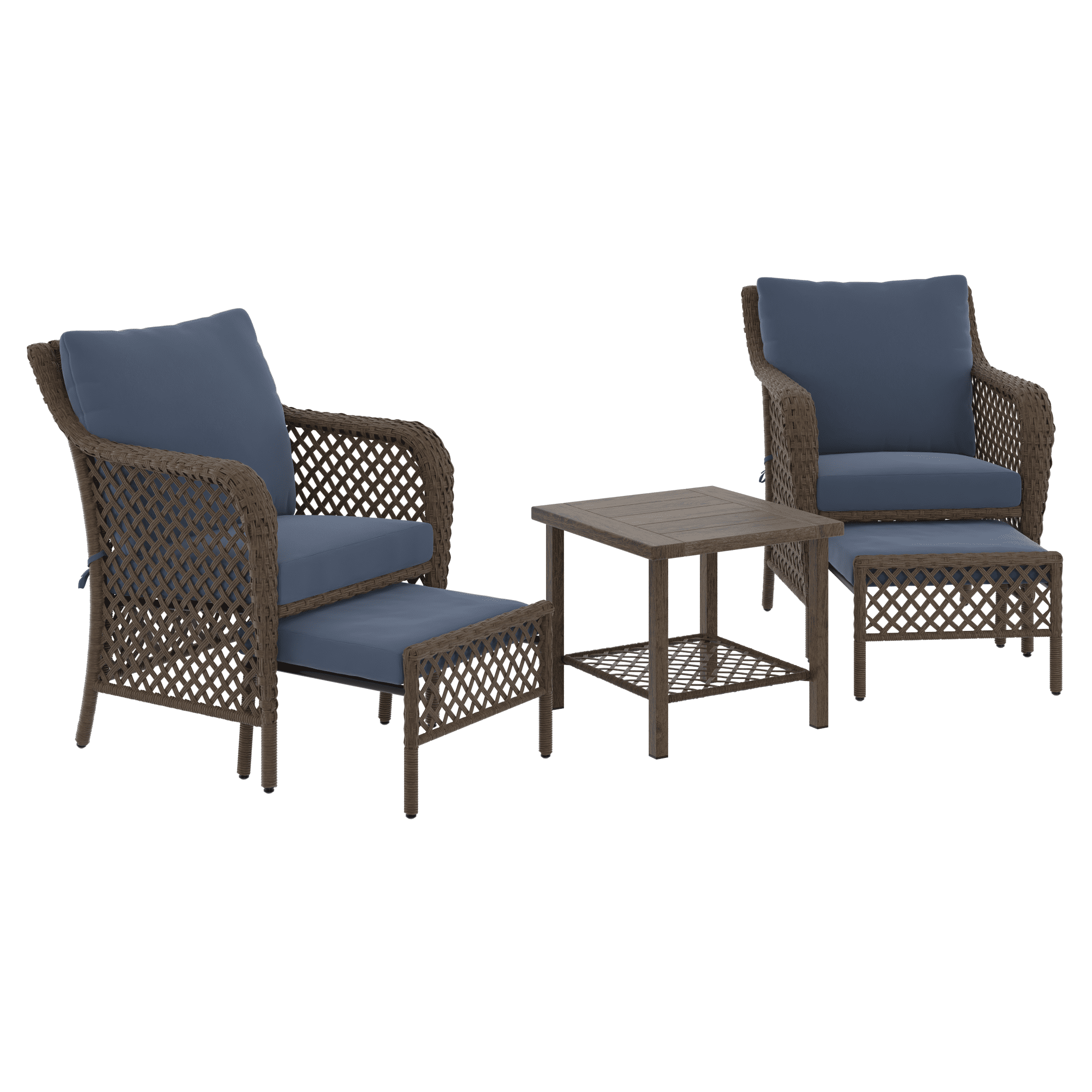 HOMETRENDS Belmont 5-Piece Steel Outdoor Chat Set with Ottomans and Cushions, Navy