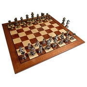 Hayes Inlaid Maple Mahogany and Sapele Wood Chess Board with Metal Pieces 2.5 Inch King and Extra Queens (Large 15 x 15 Inch Set)