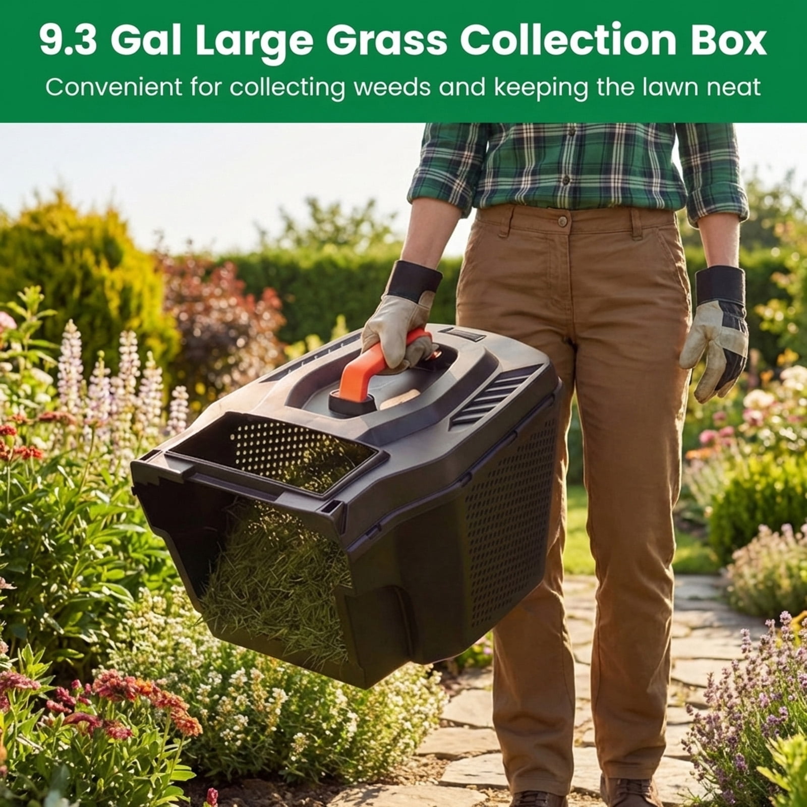 Biotree 12-AMP 13.5 Inch Adjustable Electric Corded Lawn Mower with Collection Box-Green - Outdoor Electric Lawn Yard Care Tool