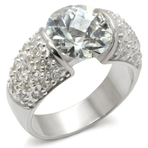 20421 - High-Polished 925 Sterling Silver Ring with AAA Grade CZ in Clear