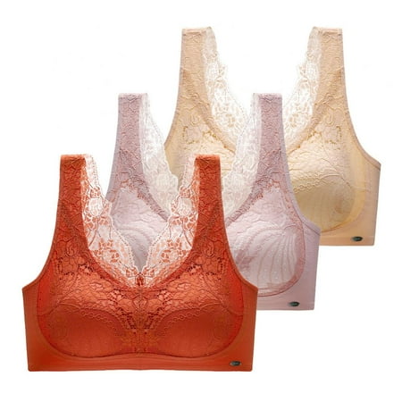 

Xmarks Lace Bralettes for Women with Support Push up - Traceless U-back No Steel Ring Breathable Comfortable Soft Bra Plus Size M-4XL(3-Packs)