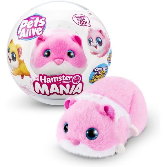 ZURU Pets Alive Hamstermania (Pink) Hamster, Electronic Pet, 20  Sounds Interactive, Hamster Ball Toy