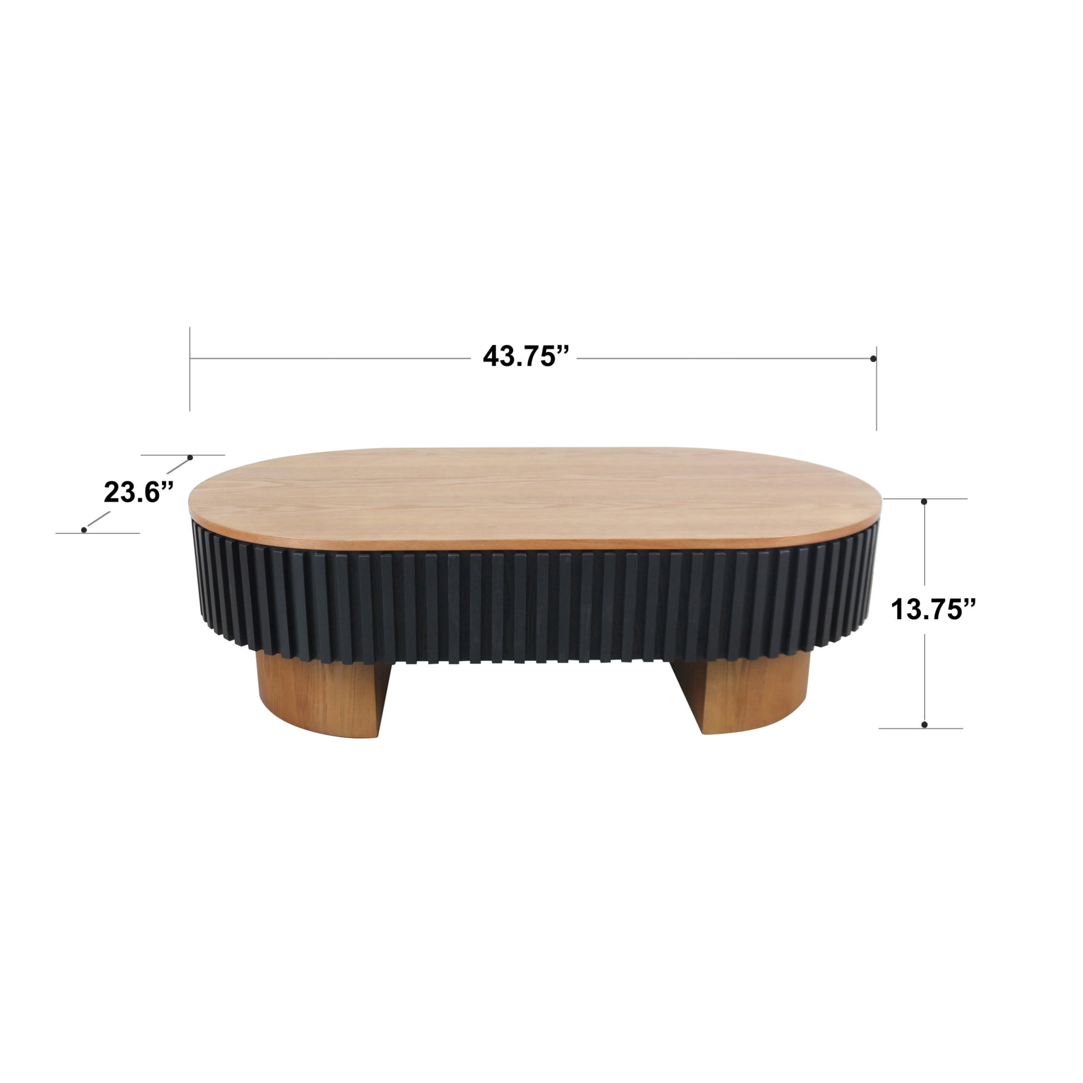 Noble House Mourade 44" Elliptical Coffee Table with Hidden Storage, Modern Fluted Mushroom Accent Table, Brown