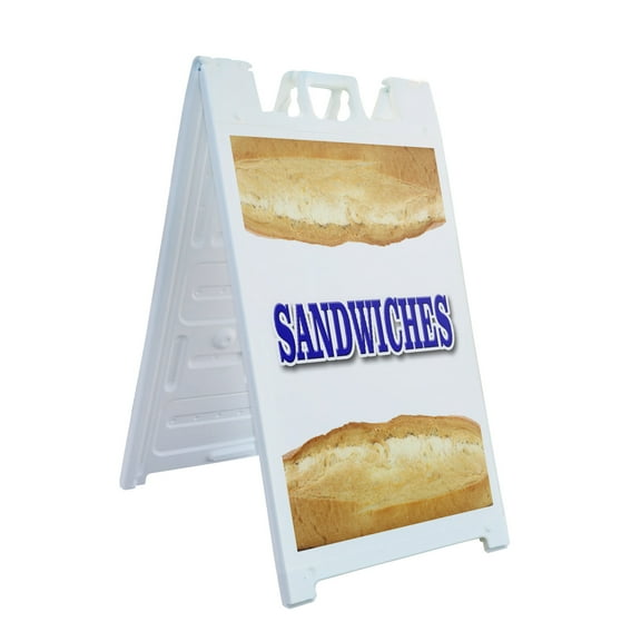 A-frame Sidewalk Sandwiches 24" x 36" Double Sided A-Frame Sidewalk Sign, Includes 2 Plastic Inserts | Foldable Portable White Signicade Sandwich Board Signs