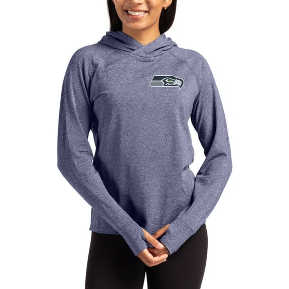 Women's Cutter & Buck Heather Navy Seattle Seahawks Primary Logo Adapt Knit Recycled Raglan Pullover Hoodie