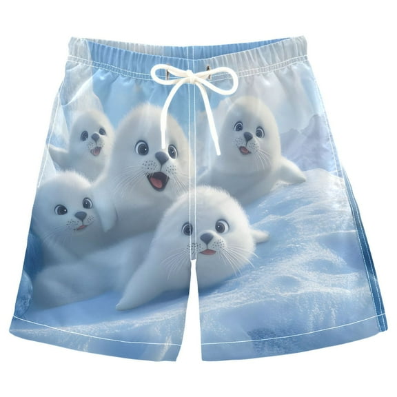 joogoo Kids Boys Swim Trunks Cute Seal Beach Board Shorts Drawstring Swimsuit Kid Teen L