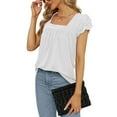 thumbnail image 5 of Tops for Women 2023,Womens Dressy Casual Shirts Lace Short Sleeve Square Neck Front Pleated Flowy Summer Blouse, 5 of 5