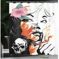 thumbnail image 4 of Ambesonne Tattoo Shower Curtain, Pink Flower and Skull, 69"Wx70"L, Orange White, 4 of 5