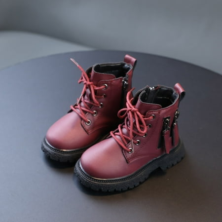 

Hinvhai Toddler Boys Girls Classic Lace Up Martin Boots Clearance Fashion Casual Outdoor Hiking Shoes Non Slip Solid Color Side Zipper Ankle Boots Wine 8M(23)