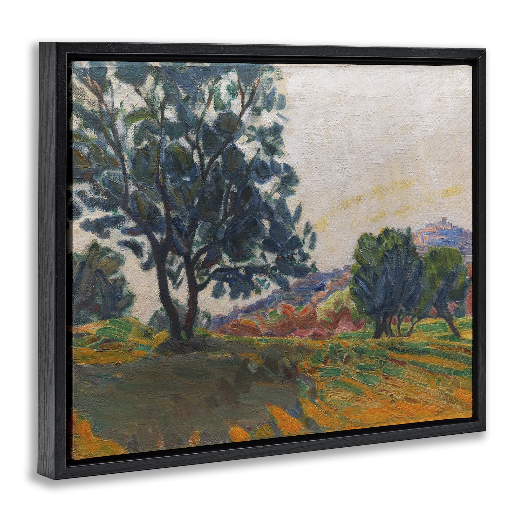 Stupell Industries Tree in Shadow Landscape & Nature Painting Black Floater Framed Canvas Art Print Wall Art, 21 x 17
