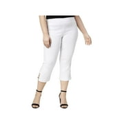 JM Collection Womens Plus Lattice Hem Cropped Capri Pants White 3X