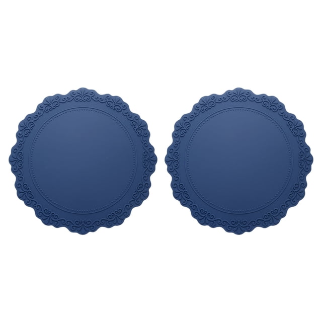 Juego de 2 manteles individuales redondos de silicona Uxcell, manteles de 14" para mesa de comedor, resistentes al calor, impermeables y a prueba de aceite, color azul oscuro