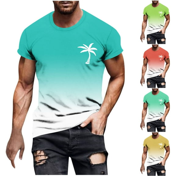 RYDCOT Men's Short Sleeve Palm Tree Graphic Tees Summer Crewneck Cotton Top Shirt Beach Vacation T-Shirts Yellow