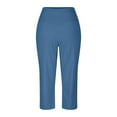 thumbnail image 4 of Huankd Capri Pants For Women Wide Leg Yoga Pants Plus Size Petite Pants High Waisted Dress Pants Loose Dressy Casual Cropped Pants Stretchy Summer Tummy Control Leggings With Pocket Blue M, 4 of 7