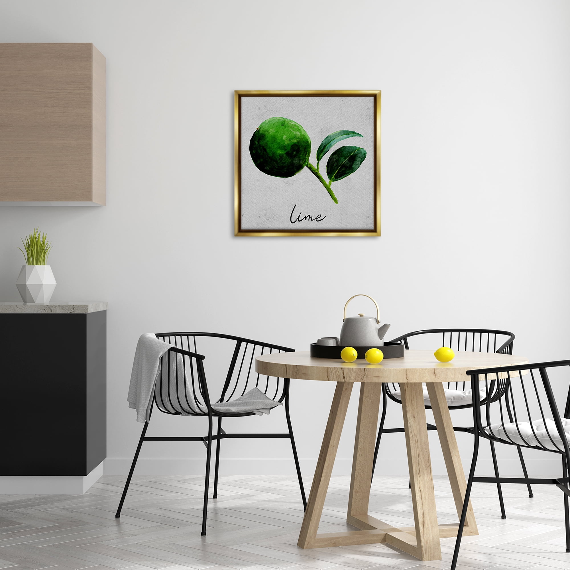 Stupell Industries Kitchen Lime with Leaf Food & Beverage Painting Gold Floater Framed Canvas Art Print Wall Art, 25 x 25