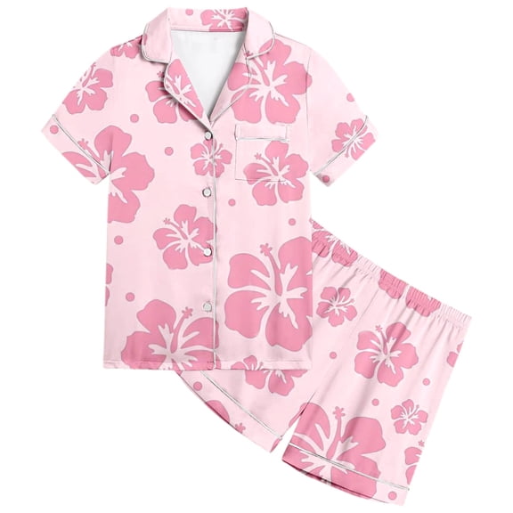 BOOMNY Toddler Girls 2 Peice Pajamas Sets Floral Graphic Short Sleeve Buttons Sleepwear Tops Shorts Pjs Set for Kids Cozy Loungewear Homewear