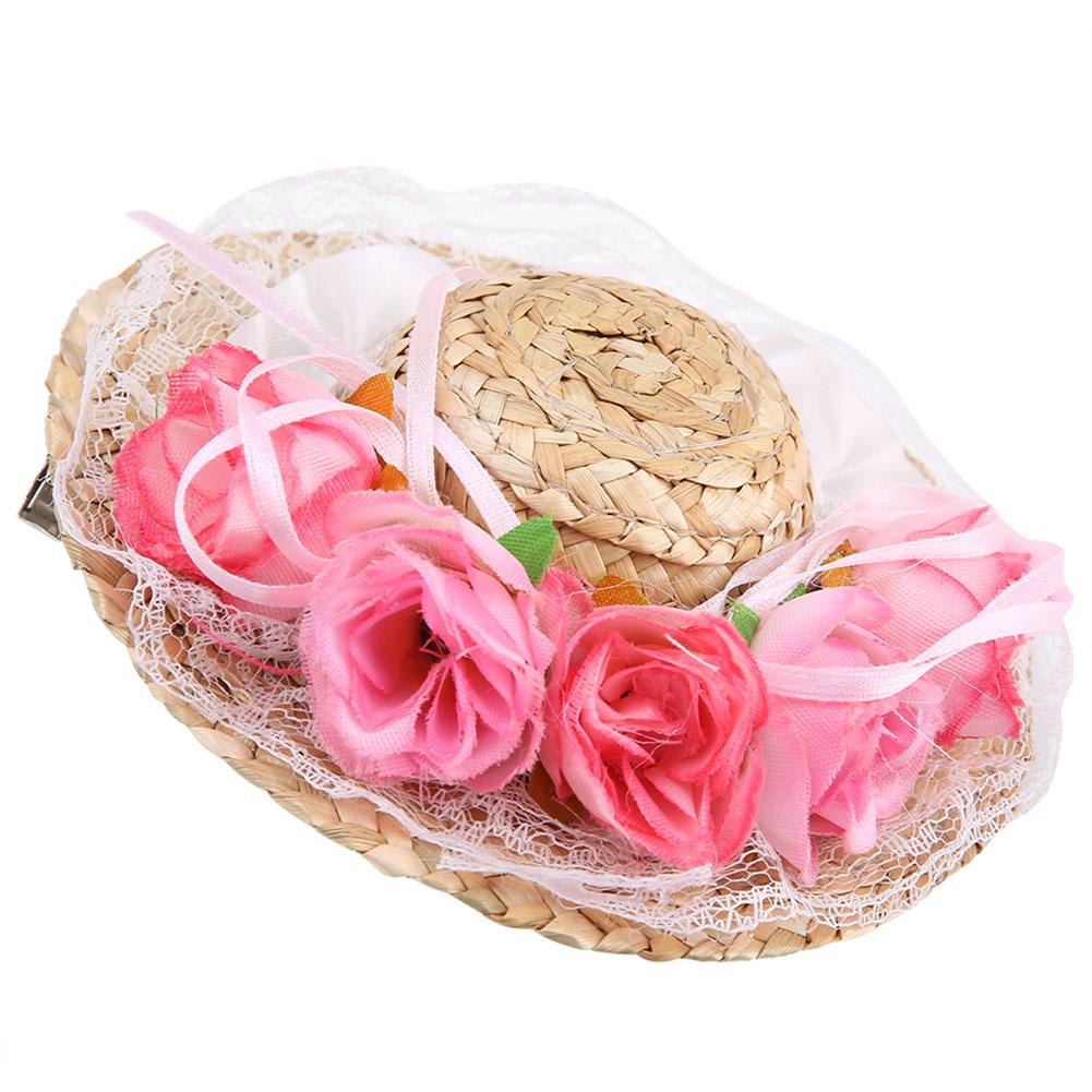 Tebru Straw Pet Hat,Pet Hat,Cute Lace Faux Pearl Straw Pet Puppy Hat