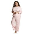 thumbnail image 3 of U.S. Polo Assn. Women's Long Sleeve Cotton Span Top and French Terry Wide Leg Pant Pajama Sleep Set, 2-Piece, Sizes S-3X, 3 of 8