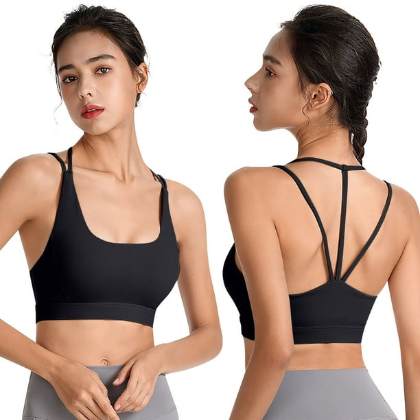 Cathalem Workout Sports Bras For Women Criss-Cross Back, Molded Cups, Hook  and Eye Closure - High Support Running Bra,Black M