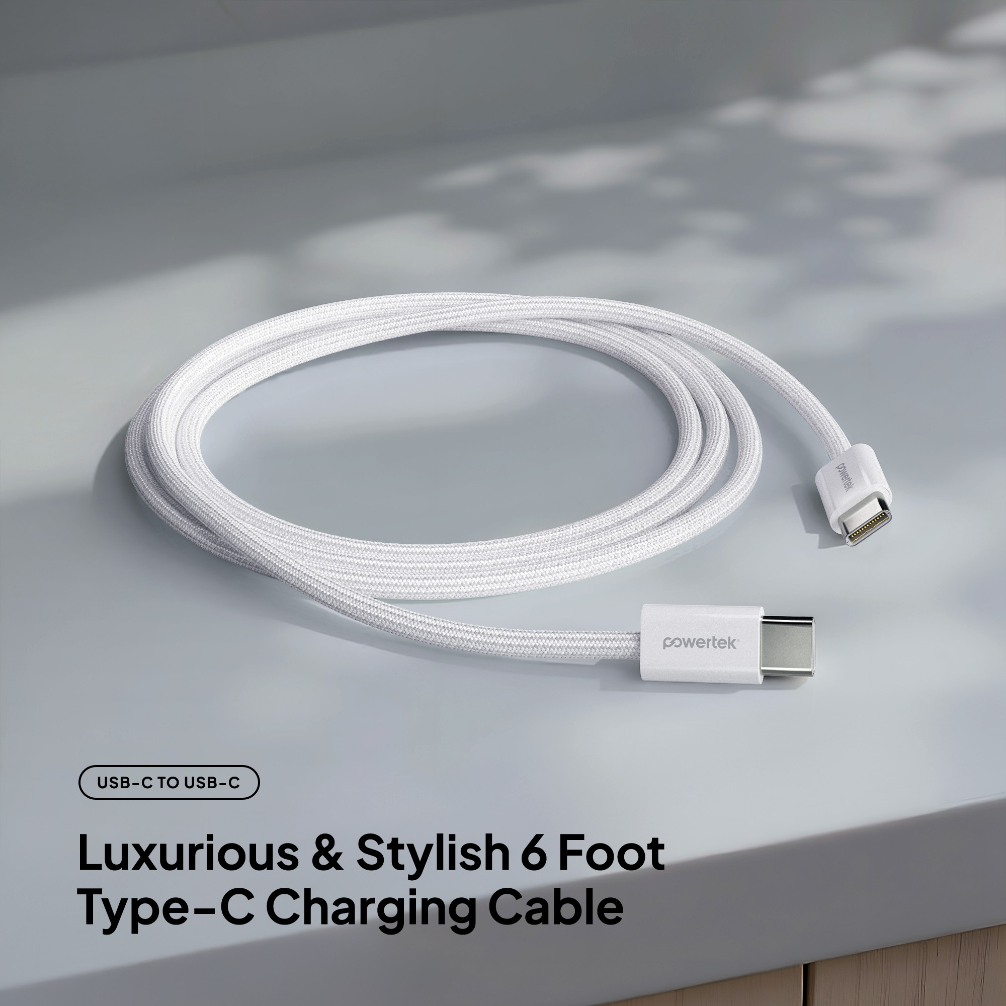Liquipel Powertek Pastel Braided USB-C to USB-C - White