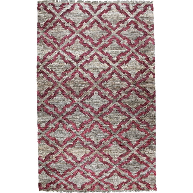 Natural Geo Spontaneous Jute Handwoven Geometric Natural/Maroon Area Rug
