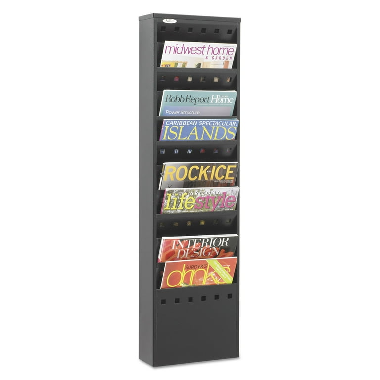 Steel Magazine Rack, 11 Compartments, 10w x 4d x 36.25h, Black Steel Magazine Rack, 11 Compartments, 10w x 4d x 36.25h, Black