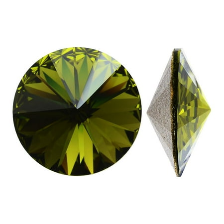 Olivine Austrian Crystal - Swarovski Crystal, #1122 Rivoli Fancy Stones 12mm, 4 Pieces, Olivine Sf