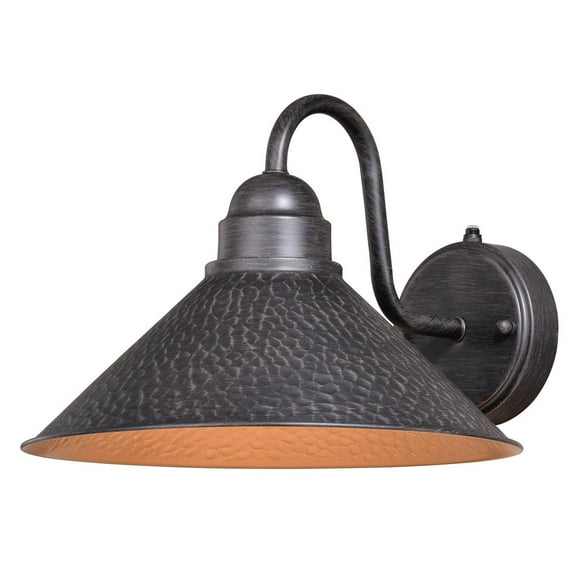 Vaxcel Outland 1 Light Dusk to Dawn Black Gold Farmhouse Barn Dome Outdoor Wall Lantern