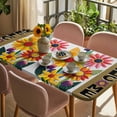 thumbnail image 3 of Spring Daisy Table Cloths for 3 Foot Rectangle Tables, Brown Modern Abstract Art Dots Floral Patio Waterproof Elastic Fitted Tablecloths, Washable Rectangular Table Cover for Camping, 3 of 8