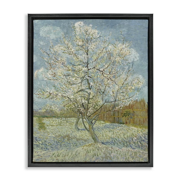 Stupell Industries Van Gogh Pink Peach Tree Landscape & Nature Painting Black Floater Framed Canvas Art Print Wall Art, 17 x 21
